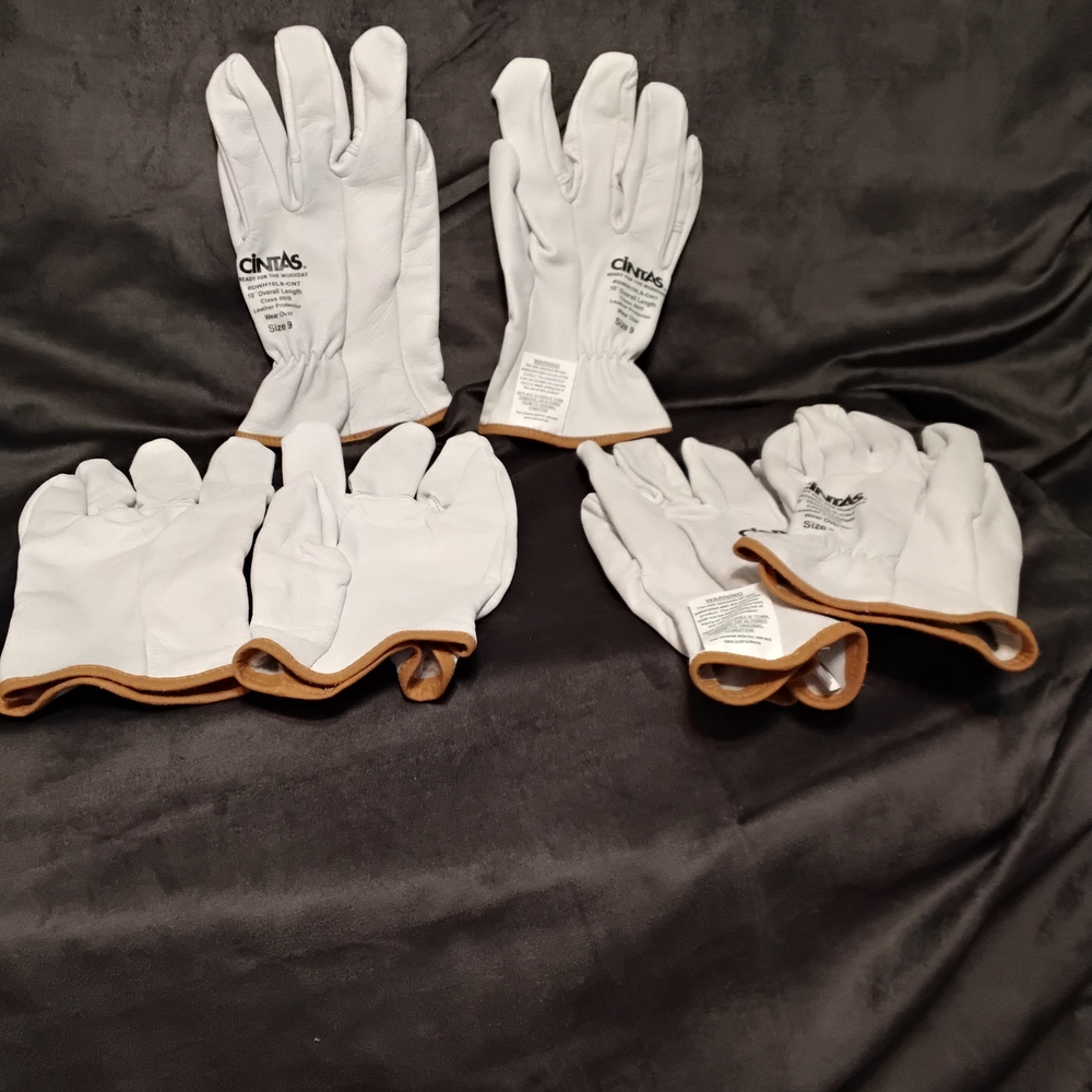 Cintas White Work Gloves 3 Pair Leather Size9